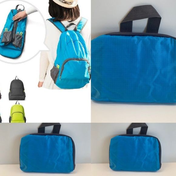 Foldable Waterproof Backpack-Gender Neutral - Blue - NWT - Picture 3 of 9